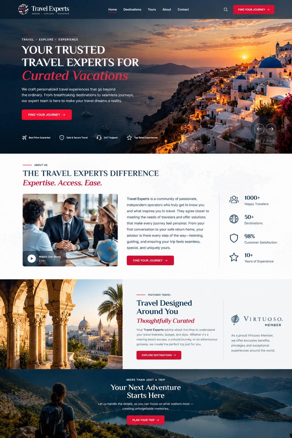Travel Xperts travel website homepage preview
